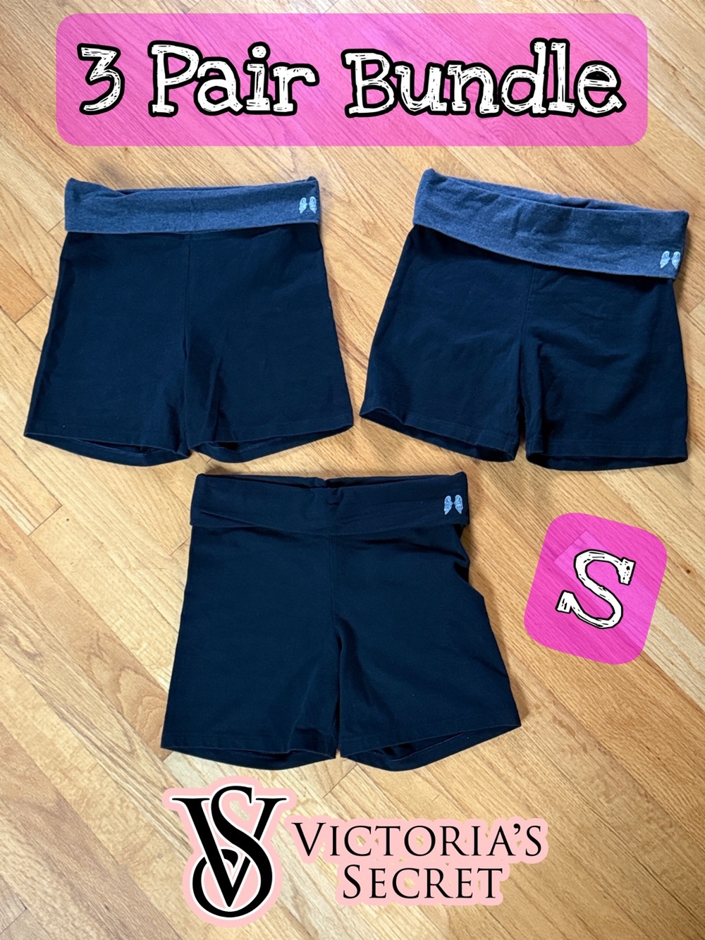 Victoria's Secret Black Cotton Spandex Athletic Shorts Bundle sz S